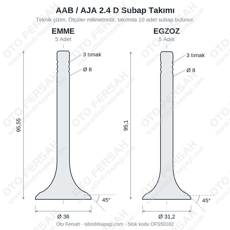 AAB / AJA 2.4 D Subap Takımı (10 Subap) - Transporter T4 - Motor Kodu: AAB / AJA - OEM: 069109601F, 069109601G, 074109611, 74109611 Transporter T4 2.4 D Subap Takımı (10 Subap) - AAB / AJA - Motor Kodu: AAB / AJA - OEM: 069109601F, 069109601G, 074109611, 74109611